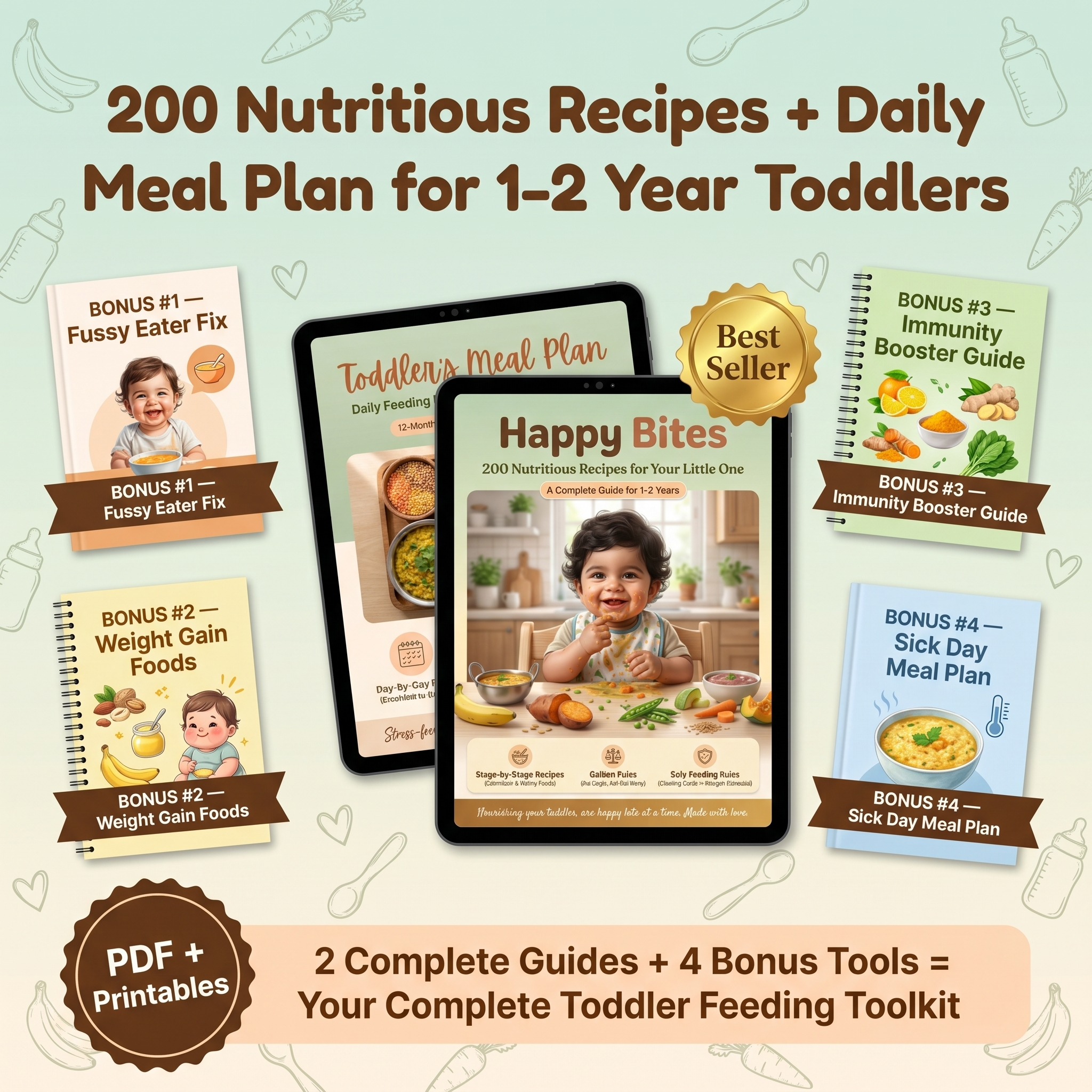 Happy Bites | 200 Nutritious Recipes + Daily Meal Plan for 1-2 Year Old Toddlers