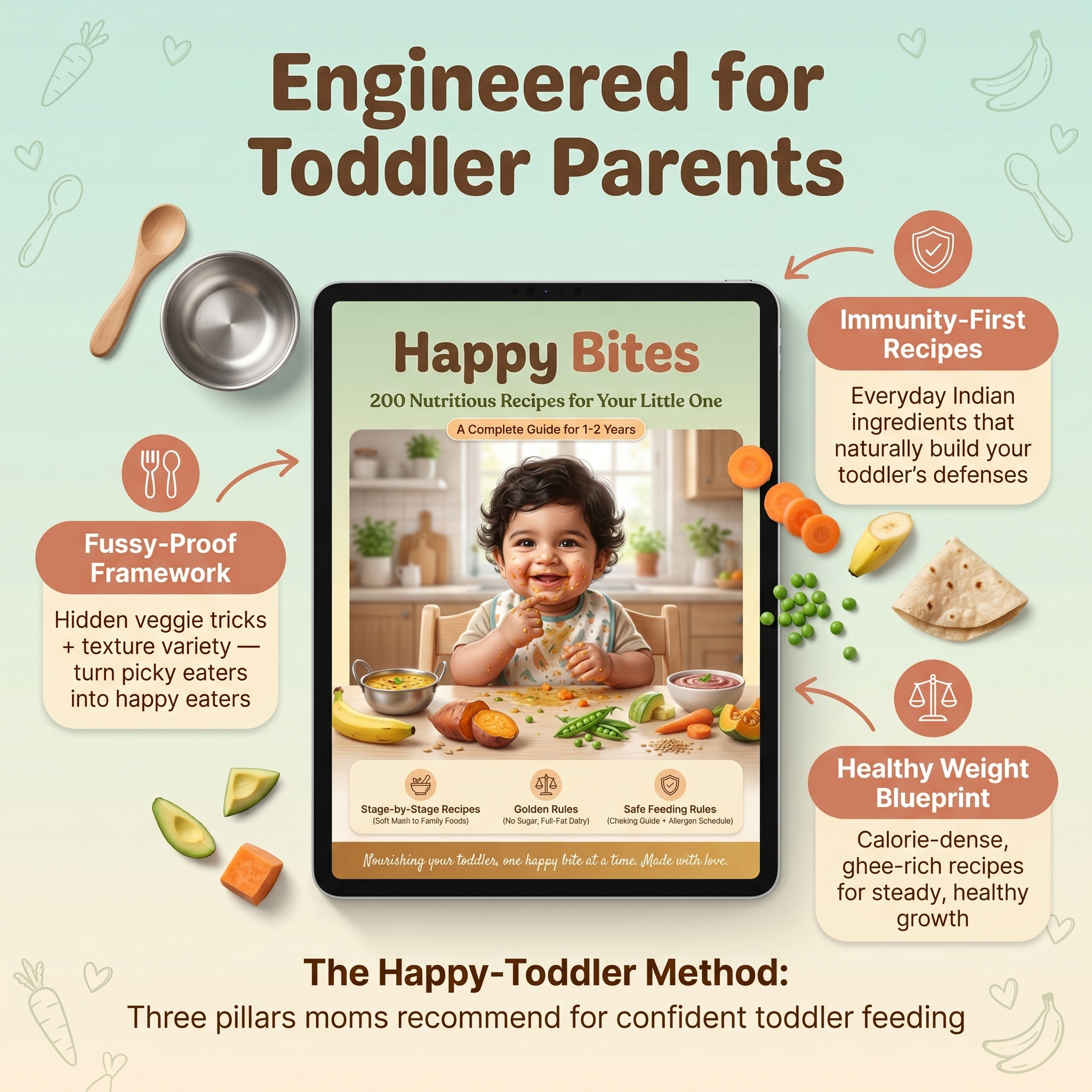 Happy Bites | 200 Nutritious Recipes + Daily Meal Plan for 1-2 Year Old Toddlers